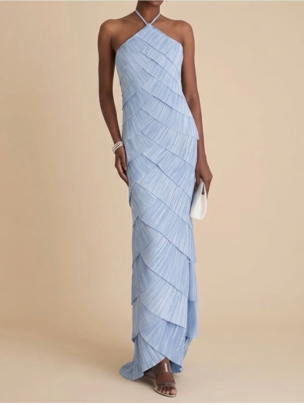 Light Blue Pleated Halter Maxi Dress (cult Gaia dupe)